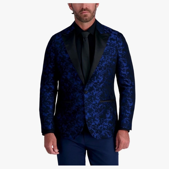 J.M.Haggar Slim Fit Butterfly Jacquard Pattern Peak Lapel Tuxedo Dinner Jacket - Picture 1 of 12